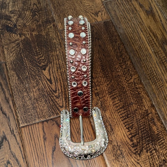 BOB SIMON Women’s Brown Studded Leather Belt with Ornate Buckle XL main image 8